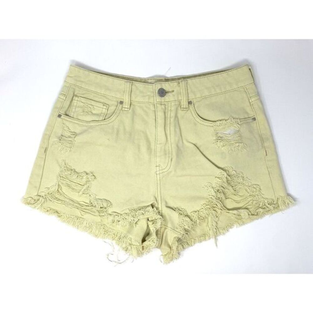 PacSun Mom Pastel Yellow Denim Distressed with Raw Hem Women's Shorts Size 27